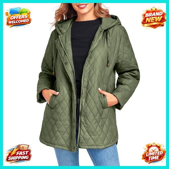 Oversized Quilted Puffer Jacket Lightweight Hooded Casual Chic Fall Winter